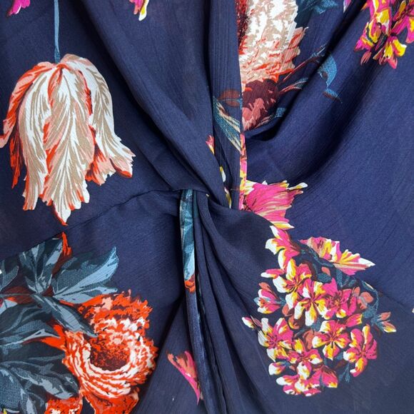 UmGee Tropical Bold Floral Print Blouse Waist Knot Boho Beachy Size Small Blue - Picture 5 of 8